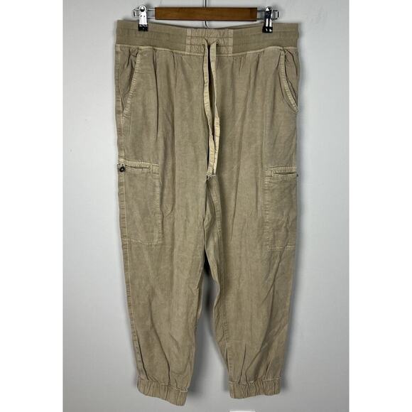 Aerie Lyocell Tapered Joggers Khaki Brown Size Large High Waist Pockets Women’s - Picture 1 of 6